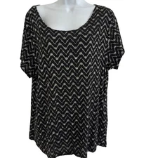 Notations Woman Scoop Neck Short Sleeve Blouse Black White Abstract Size 2X