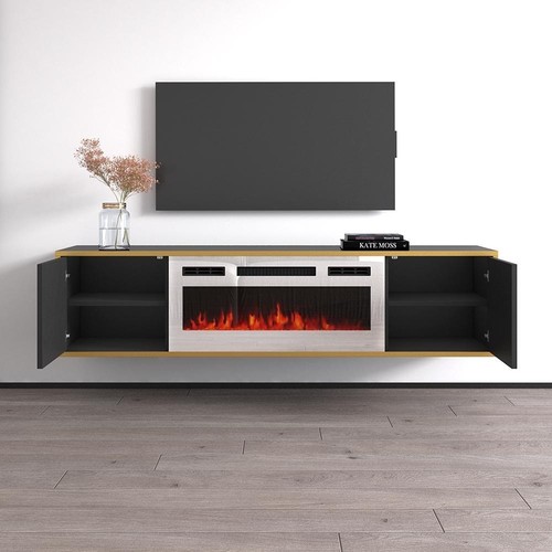 Goldie WH-EF Electric Fireplace 65" TV Stand Black Modern & Contemporary, Mid-Ce