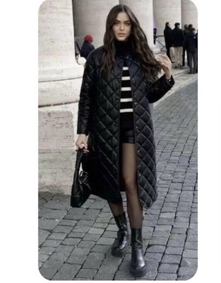 NWOT! ZARA Black Faux Leather Puffer Quilted Long Coat! Rare -Bloggers Favorite!