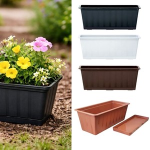 Window Box Flowerpot Planter Rectangle Saucer Long Plastic Pot Indoor Outdoor