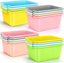 16 Pcs Plastic Book Bins for Classroom Library Cubby Bins Scoop Front Stackable