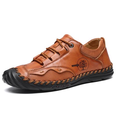  Men's Genuine Leather Shoes Handmade Sweing Lace Up Lightweight Driving Flats