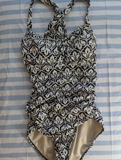 Lands  End Women  s Size 12 Black  White One Piece Lined Support Swimsuit EUC