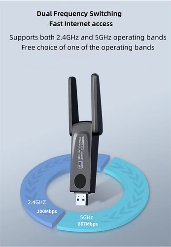 Card WiFi Receiver Transmitter USB 3.0 Port 2.4G+5G AC1200M 2.4/5G Dual - Photo 2/7
