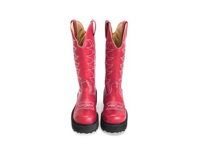 John Fluevog  Cowboy High  Red Platform Boots