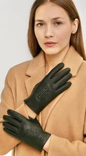 NEW! Ralph Lauren Women’s Monogram Leather Tech Gloves Black Small Winter