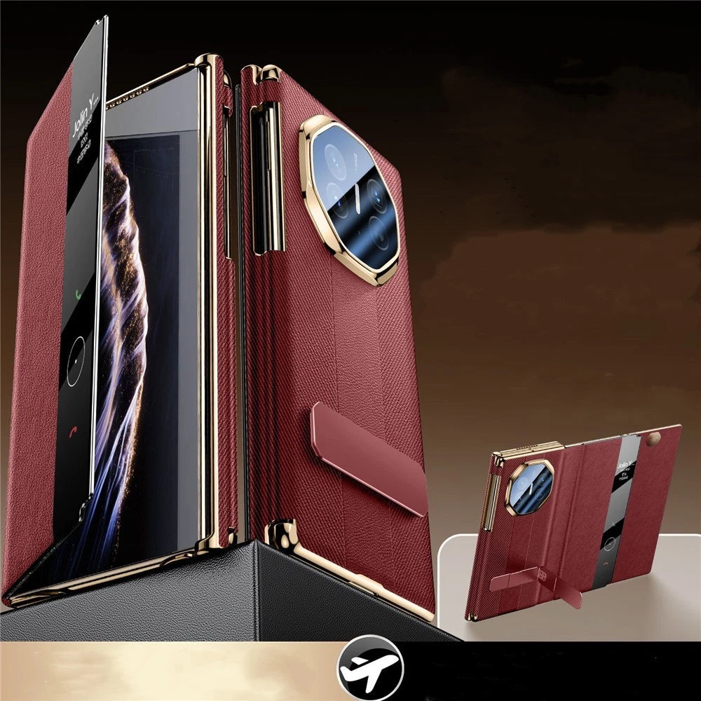 Genuine Nappa Leather Bracket Case For Huawei Mate XT XTS Window View Full Cover - Picture 2 of 28