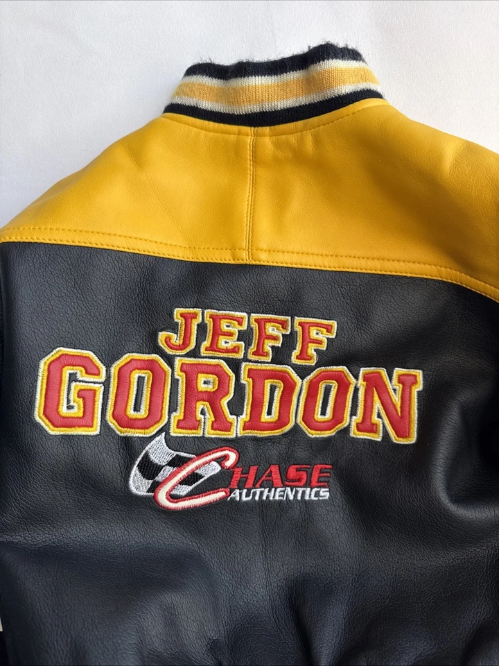 Jeff Gordon 24 Boys Chase Authentics Jacket Yellow Black Faux Leather Snap Sz 2 - Image 4 of 4