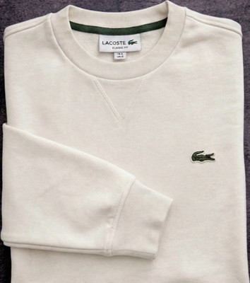 Lacoste Herren Pullover Weiß Regular Fit Rundhals M Feinstrick Logo