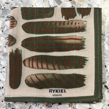 MAN HANDKERCHIEF JAPANESE VTG GEOMETRIC GREEN COTTON POCKET ART SQUARE 18   M25