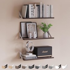 Set of 3 Wall Mounted Floating Shelves with Metal Brackets Dark Brown