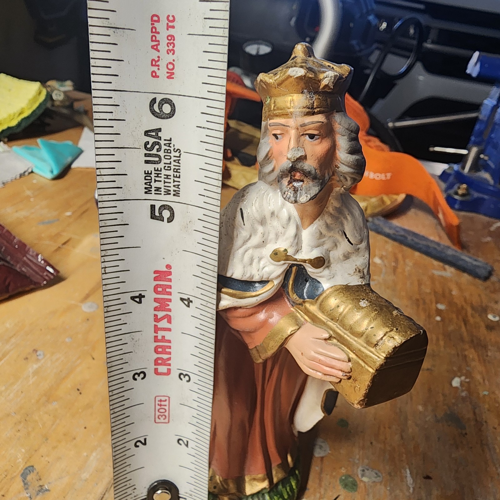 Wales Wiseman Nativity Figures King & Cow Christmas Vintage Paper Mache Japan