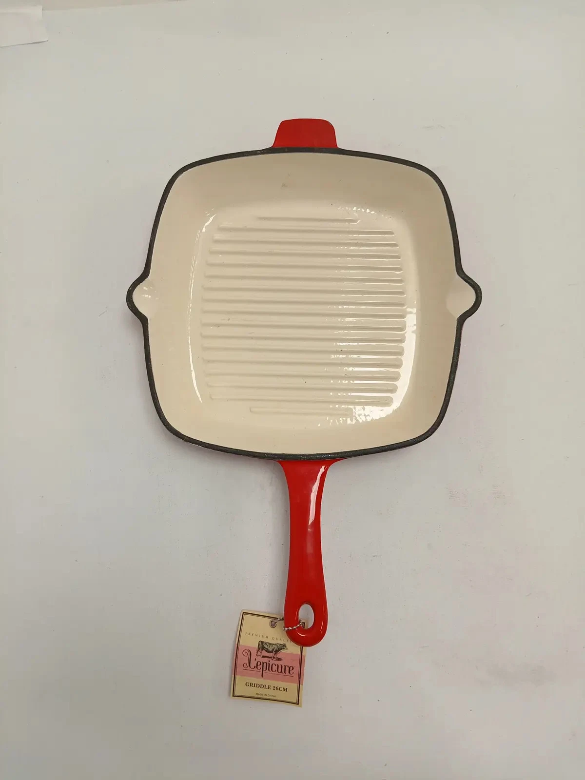 Lepicure 26cm Cast Iron Square Grill Pan Red Griddle NEW