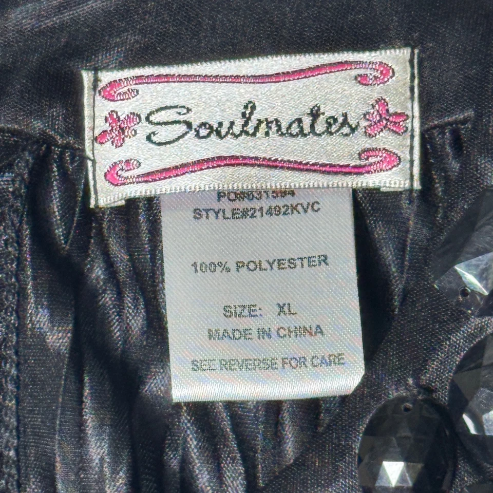 Womens Black Embellished Halter Tank Top Size XL Textured Pleated Holiday Party - Image 4 of 4