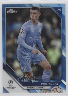 2021 Topps Chrome UEFA Champions League Blue Refractor /150 Phil Foden #129 0p3q