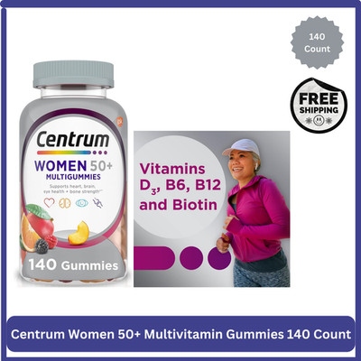 Centrum Women 50 plus Multivitamin Supplement Gummies, Assorted Fruit, 140 Count