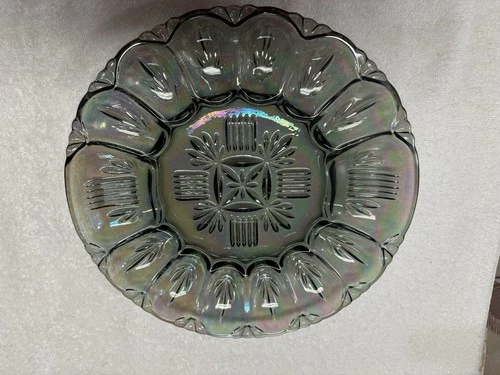 Iridescent Carnival Glass Deviled Egg Server By Federal Glass Georgetown Pattern