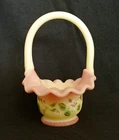 Vtg Fenton Burmese Glass Mini Basket 10th Anniversary of QVC Signed
