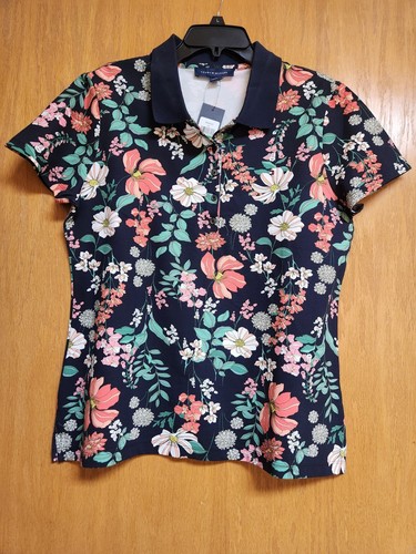 Tommy Hilfiger Women Short Sleeve Navy Blue Floral Polo. NWT. Large. - Picture 2 of 11