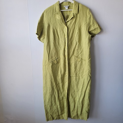 avenue women's linen hemp blend button front dress size 18 short sleeve - 第 1/7 張圖片