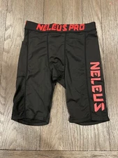 Mens Neleus Black Red Compression Shorts Jock Spandex Tights Pocket Small