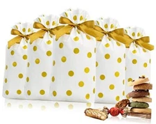  50pcs Goodies Bags Drawstring Gift Bags Candy Bags for Party Favor Gold Dot
