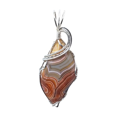 Laguna Lace Agate, wire-wrapped, necklace, sterling silver, #2067 - Picture 2 of 6