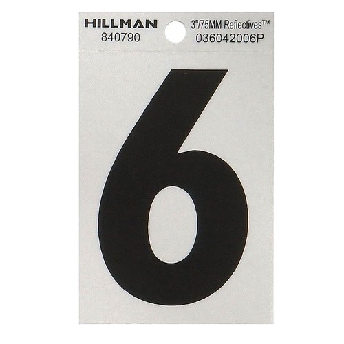 Hillman 3-In. Adhesive Black & Silver House Number 6 840790