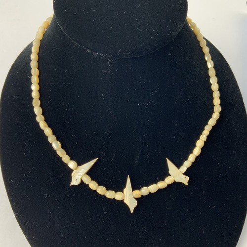 Mother of Pearl Style Beaded Birds Vintage Heshe Handmade Choker Necklace