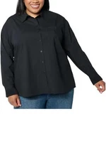 Attitudes by Renee Women's Button Front Shirt w Pleated Cuffs Black