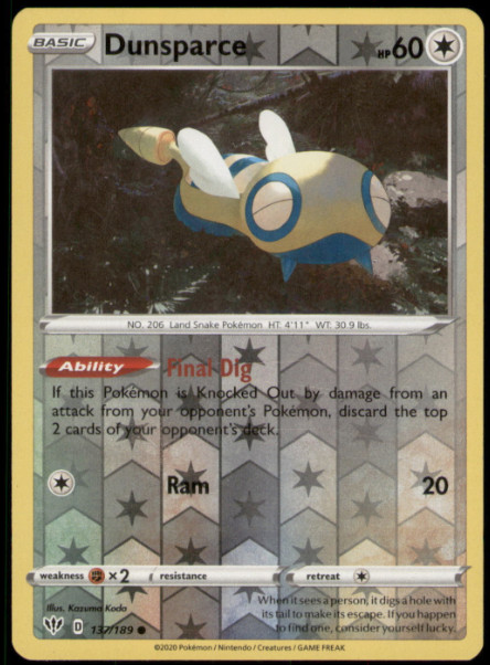 Pokemon -  Dunsparce 137/189 - Reverse Holo - Darkness Ablaze - NM/M