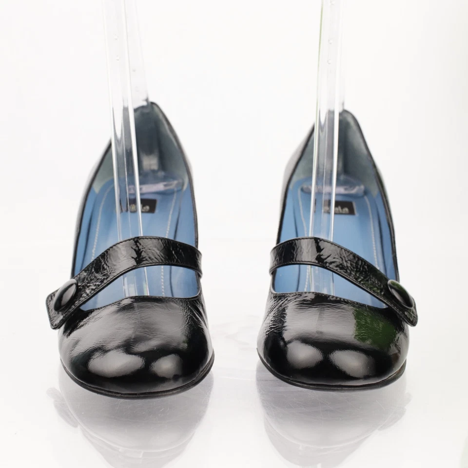 Zapato de vestir Biala Mary Jane Pump talla 9 negro charol retro tacón de cuña Foto 2 de 4