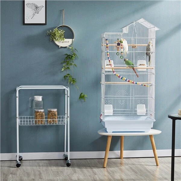 Cage Oiseaux sur roulettes Volière avec Echelles Jouets pour Perruche Mandarins - Photo 3/4
