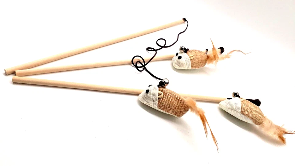 Katzenangel Holz Catch the Mouse Stab 40 cm / Jutemaus 12cm Fang die Maus - Bild 1 von 4