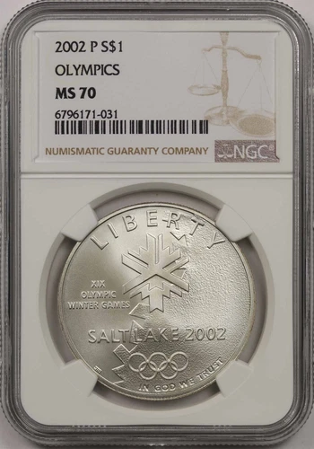 2002-P Olympics Salt Lake City $1 NGC MS 70 Modern Commemorative Silver Dollar