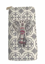 Women Wristlet Wallet with Floral Gray Elephant Vegan Leather Bohemian Style