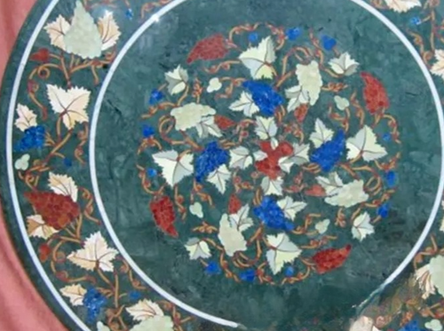 24" Multi Gemstones Inlay Coffee Table Top Green Round Marble Garden Table Decor - Picture 3 of 8