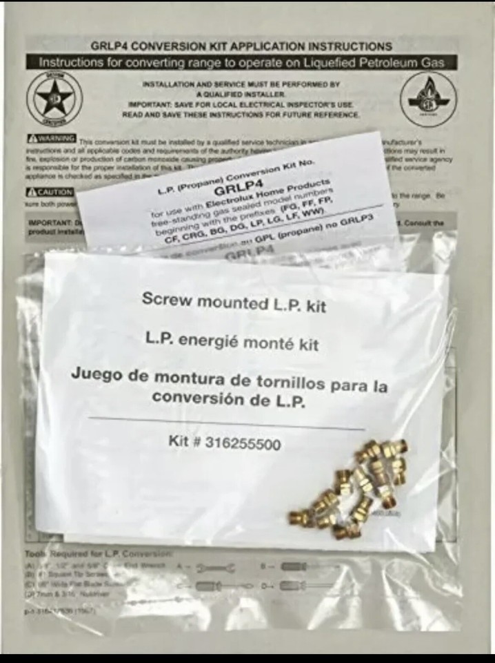 Frigidaire GRLP4 Gas Range LP Liquid Propane Conversion Kit New Genuine