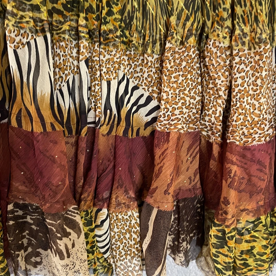 Falda para mujer KAS Designs L marrón escoba étnica boho animal en capas remolino Foto 3 de 4