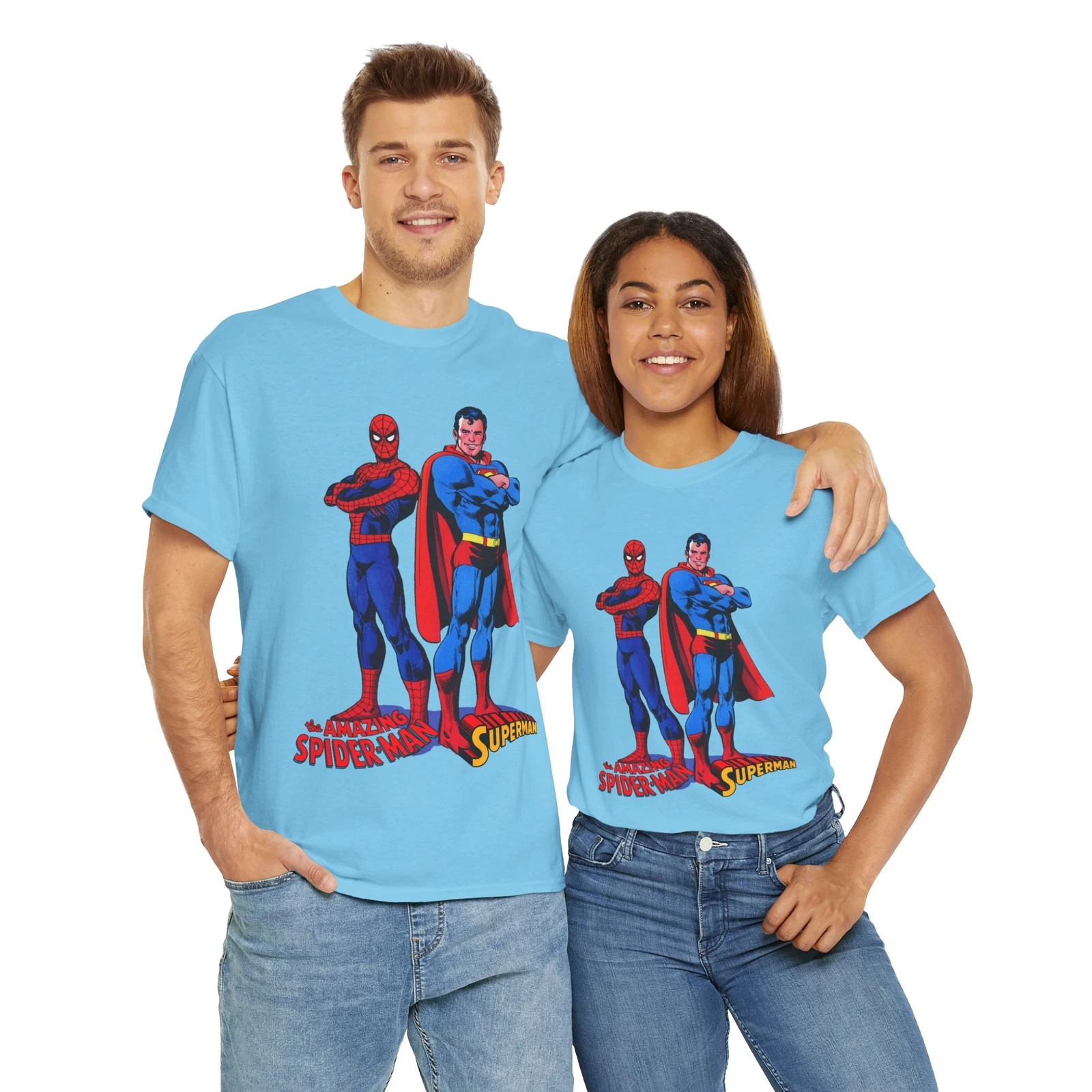 Amazing Spider-man, Superman T-Shirt - 1970s D.C Comics & Marvel Team-Up