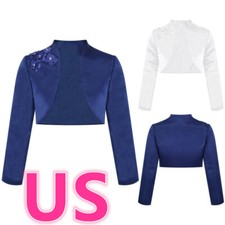 Kids Girl's Satin Shrug Bolero Long Sleeve Open Front Cardigan Dress Cover Up