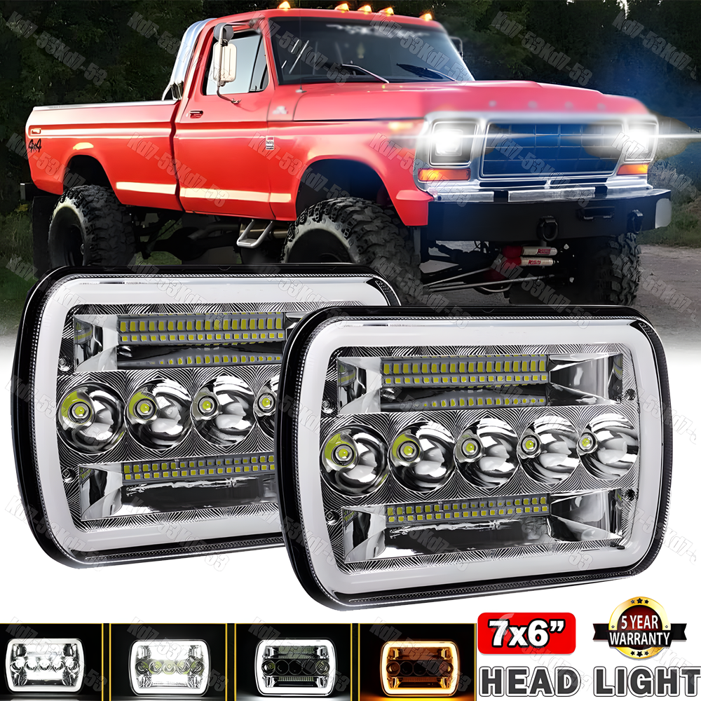 Pair 5x7'' 7x6 inch LED Headlights DRL For Ford F-150 F-250 F-350 E-150 E-250