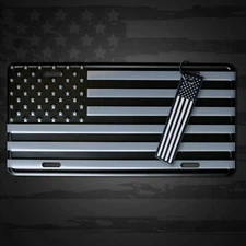 USA Patriotic American Flag License Plate & Keychain Jet Tag Set. 3D Aluminum GB