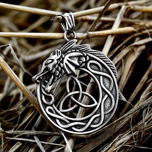 AU New Unisex Retro Celtic Knot Dragon Stainless Steel Pendant Vintage Necklace - Picture 2 of 6