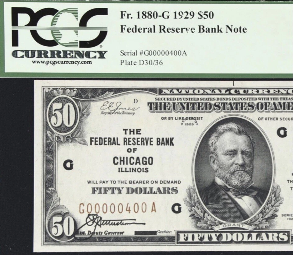 1929 $50 🇺🇸 Unique (( FRBN Brown Seal )) CHICAGO Very Low Serial Number GEM - Image 4 of 4