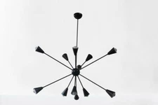 Mid Century Design 2 Arms Brass Sputnik chandelier Black Finish Handmade Lights
