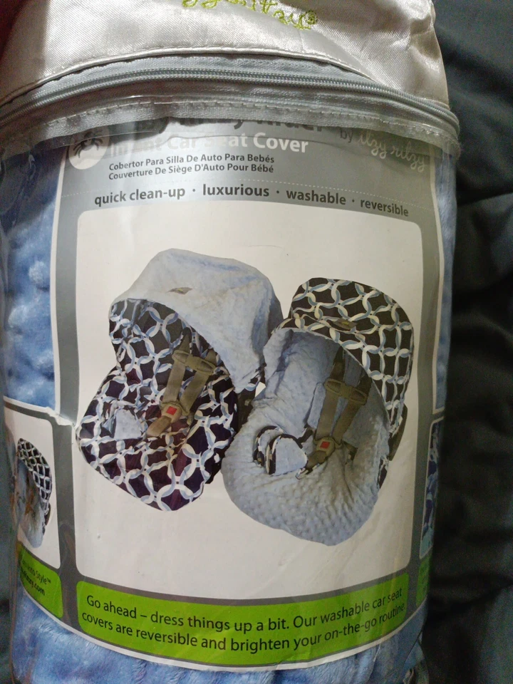 Cubierta de asiento de coche infantil azul círculo social Itsy Ritzy Baby Rider reversible  Foto 2 de 4