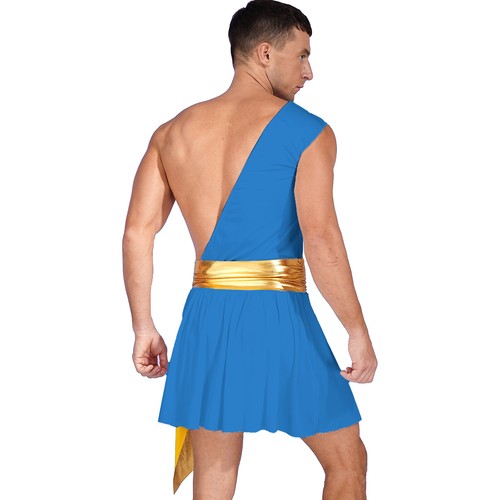 Men Ancient Greek Roman Skirts Costume One Shoulder Ruffle Skirt Cosplay Outfits - Picture 63 of 81