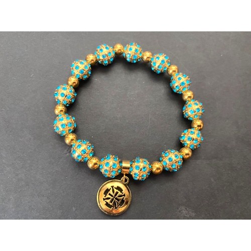 Rustic Cuff Emerson Bracelet Turquoise Encrusted Crystals Beads Gold Logo Charm