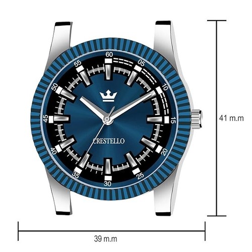 Reloj de pulsera analógico de cadena de acero inoxidable CRESTELLO para hombre (azul/negro/plateado) - Imagen 4 de 5